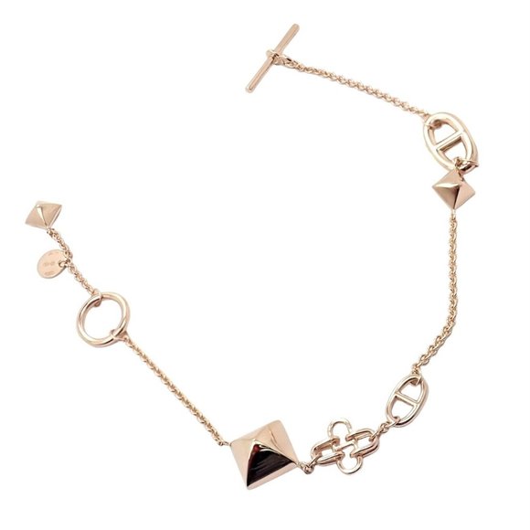 Authentic! Hermes 18k Rose Gold Signature Iconic Logos Link Toggle Bracelet - Picture 2 of 9